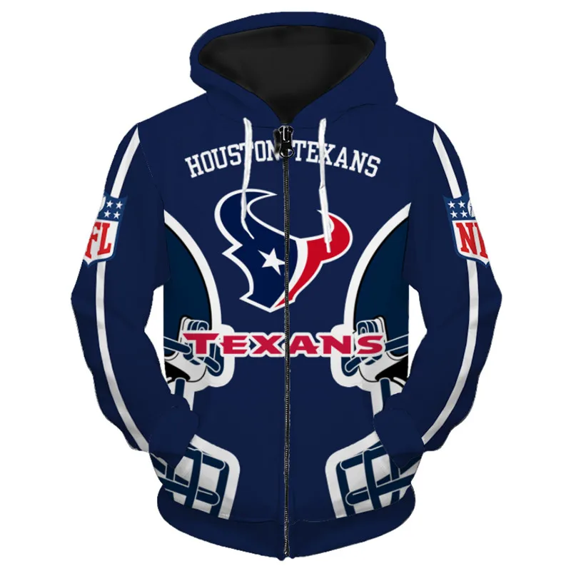 

Houston Fashionable American Football Texans Zipper hoodies Helmet geometric bull head print 3D sweatshirts