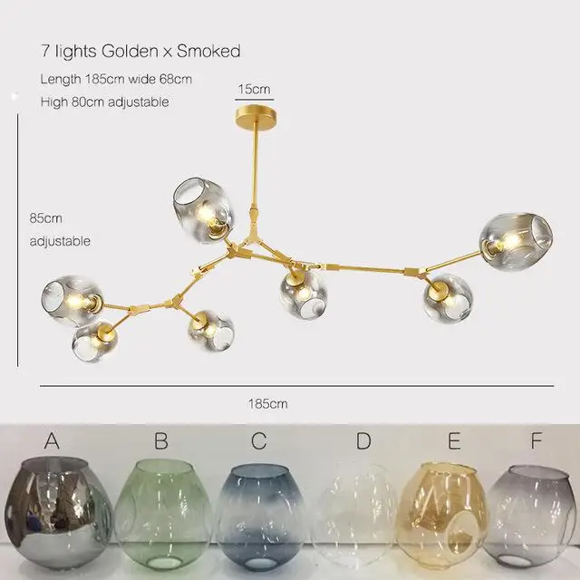 Цветная стеклянная люстра, лампа, современная люстра в скандинавском стиле, люстра, стеклянный шар, Золотая/черная лампа, 110 В, 220 В - Цвет абажура: 7 light