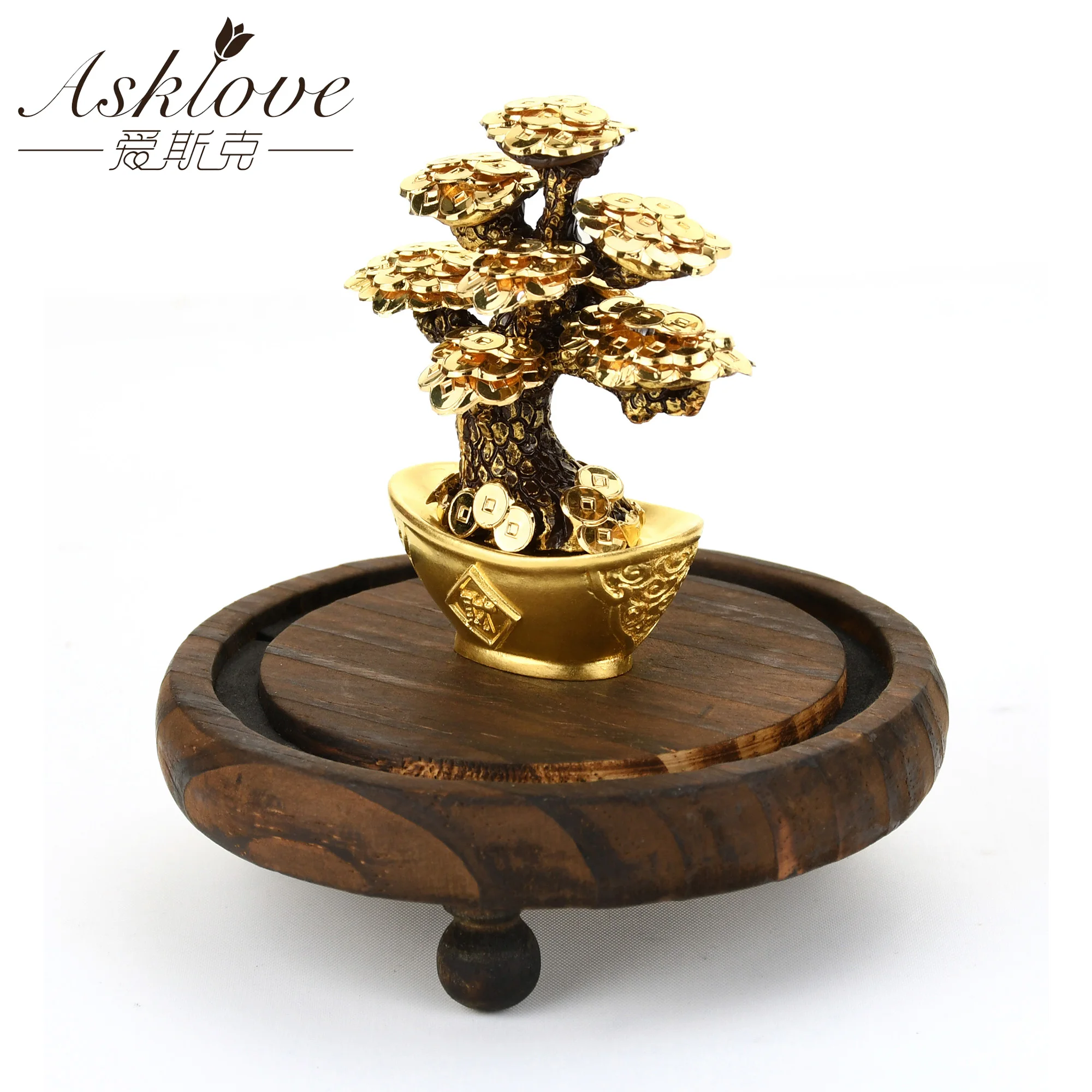 Feng Shui Fortune tree Gold Foil Money Tree Bonsai Office Tabletop Lucky Wealth Ornaments Gifts Home Decoration with Gifts box