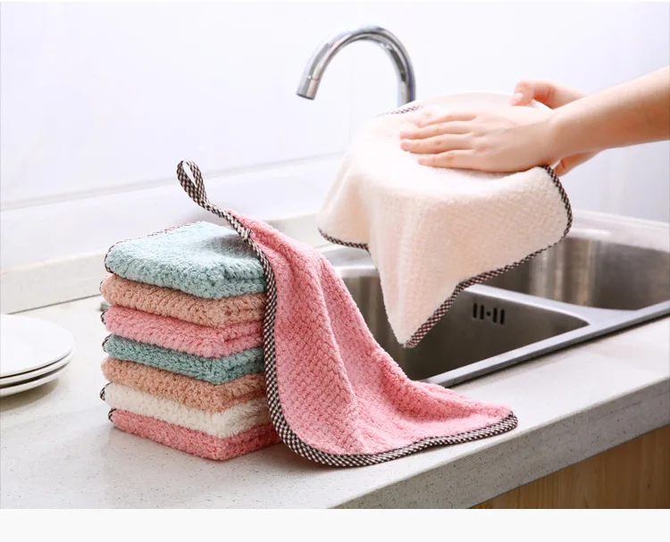 Hangable Coral Velvet Hand Towel Kitchen Cleaning Towel Square Dishcloth Ultra-strength Water Absorbent Towel Wholesale