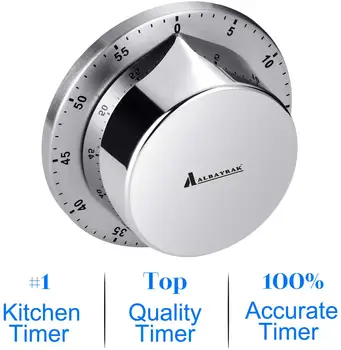 

Kitchen Timer Chef Cooking Timer Clock Loud Alarm Mechanical Magnetic Backing Exquisite Stainless Steel Body Countdown Reminder