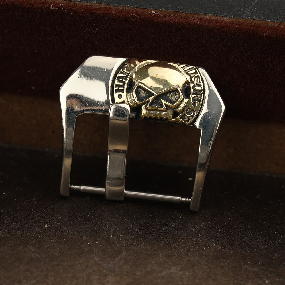 

Allbai New Arrival Hand-Polished 20/22/24MM Clasp Copper-Nickel Alloy, Brass Skull Word with Accessories 20MM Watch buckle