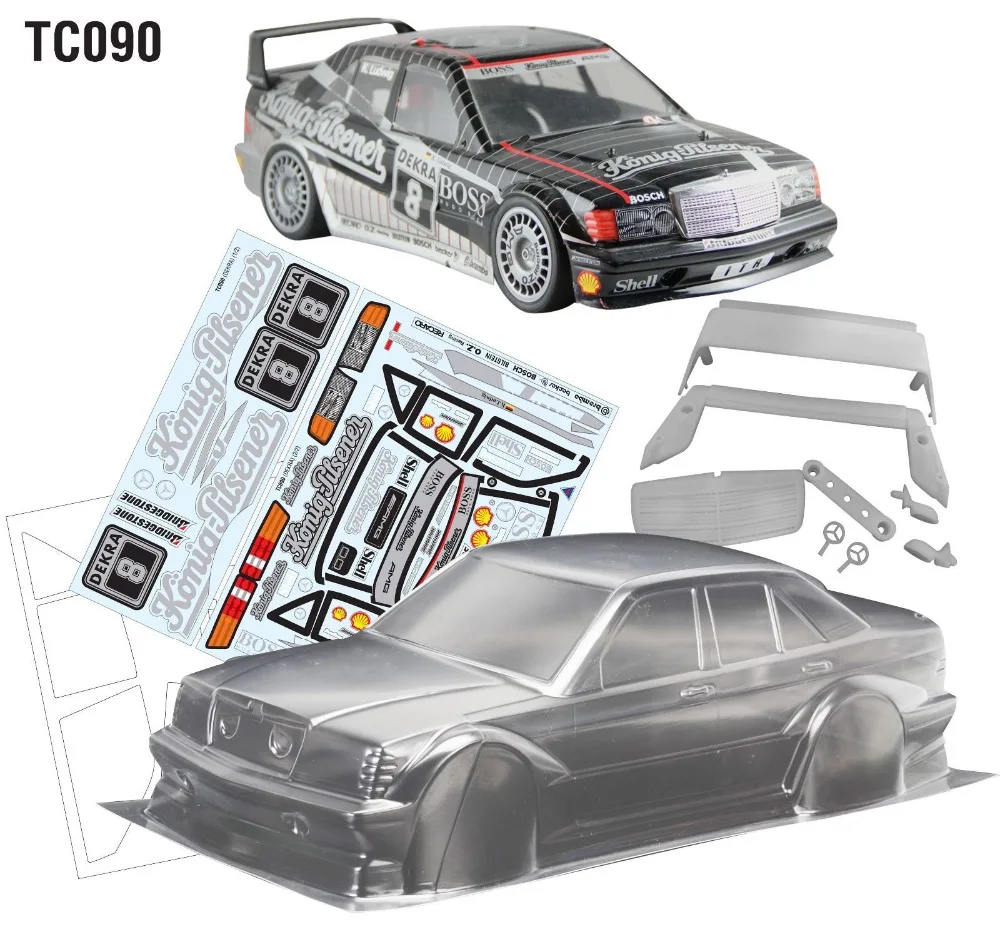 Team C TC090 1/10 BEENZ 190E Clear Body with accessories for 1/10 HSP HPI Kyosho on road car 190mm