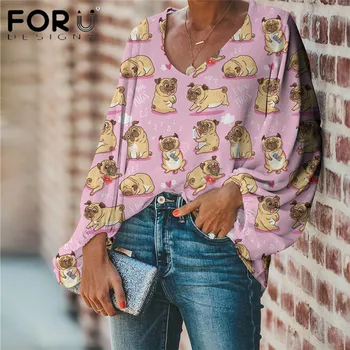 

FORUDEGINS Funny Cute Puppy Pug Dog Pattern 3D Printing Chiffon Women Tops And Blouse Loose Soft Style Blusas Mujer De Moda 2020