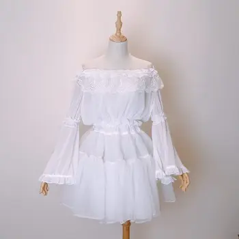 

Princess sweet lolita blouse Original design Bubble sleeve lace blouse summer thin and slash neck blouse fashion women HWK111