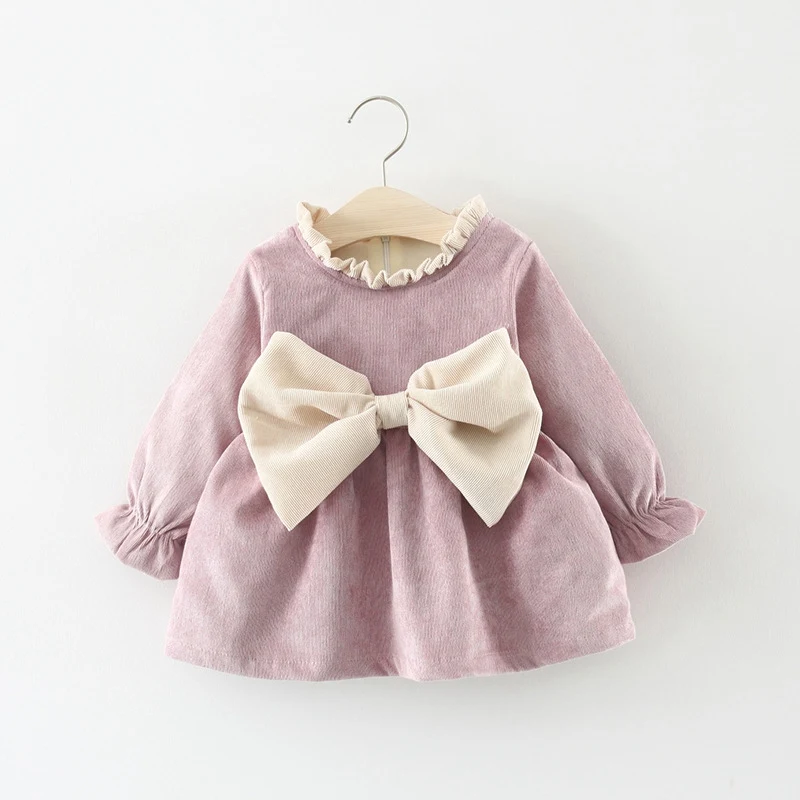 

2019 Autumn Winter Princess Dress Baby Girls Infants Kids Children Corduroy Big Bow Velvet Long Sleeve Dresses Vestidos WT854
