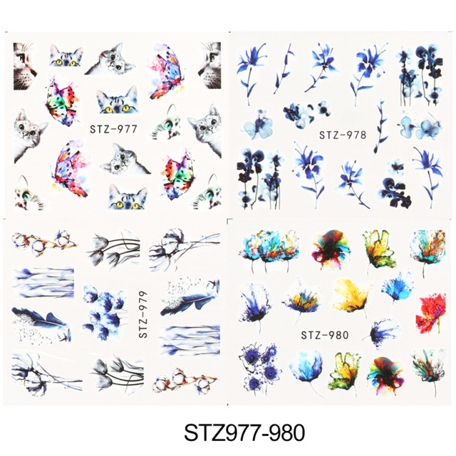 Leaf Vine Stickers For Nails Fashion Purple Flowers Water Sliders Butterfly Geometry Nail Art Decals Set LASTZ888-STZ891