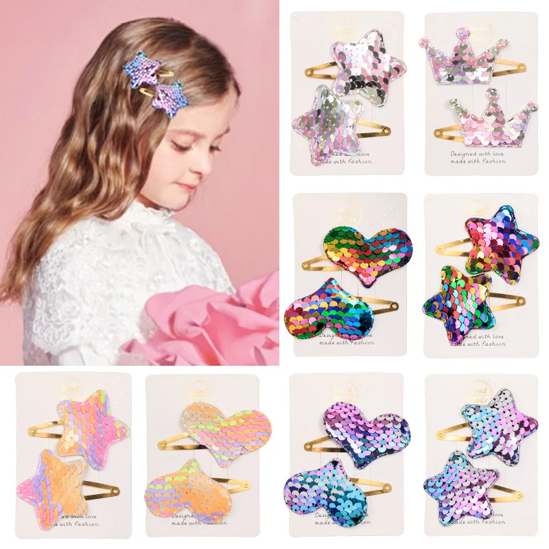 

New Style Sequin Gradient BB Clip 91209 Princess Crown Star Heart Barrettes Baby Rainbow Gradient a Pair of Hairclips