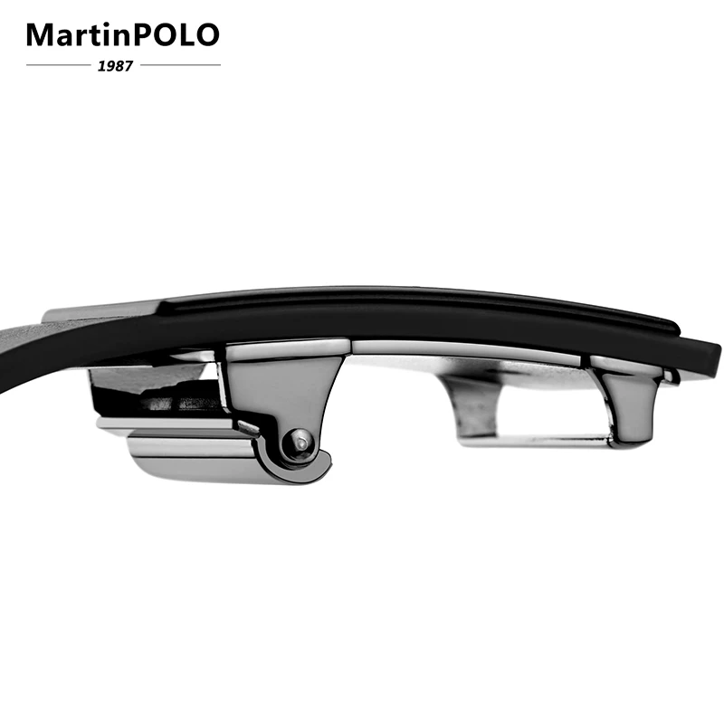 MARTINPOLO, роскошный мужской ремень из натуральной кожи, Воловья кожа, автоматический ремешок для мужчин, пряжка из сплава, дизайнерские ремни, повседневные, черные, MP01301P