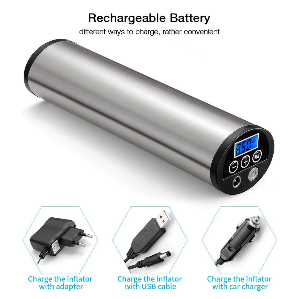 AP - 101 Mini Electric Inflator with Tyre Pressure Gauge LED Light