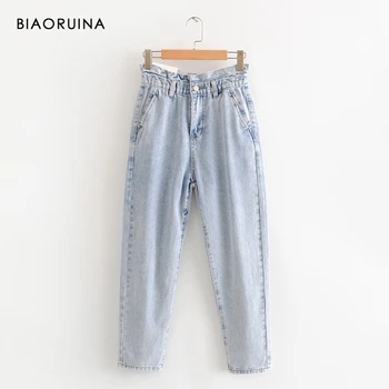 

BIAORUINA Women's Washing Bleached High Waist Fashion Jeans Ankle Length Female Casual Harem Jeans Spring New Arrival