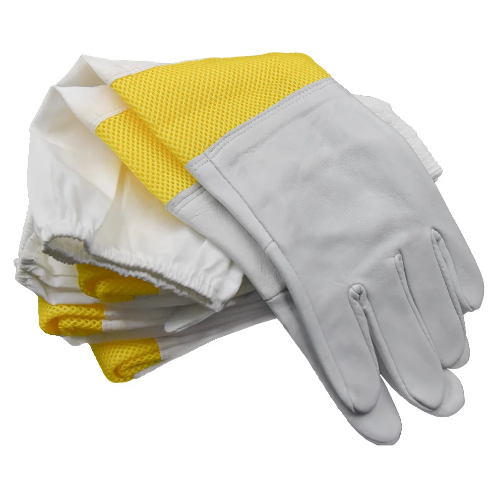 1PC 3 Types of Beekeeping Protective Gloves Mesh Ventilated Long Sleeves Sheepskin And Cloth Apiculture Protection Breathable