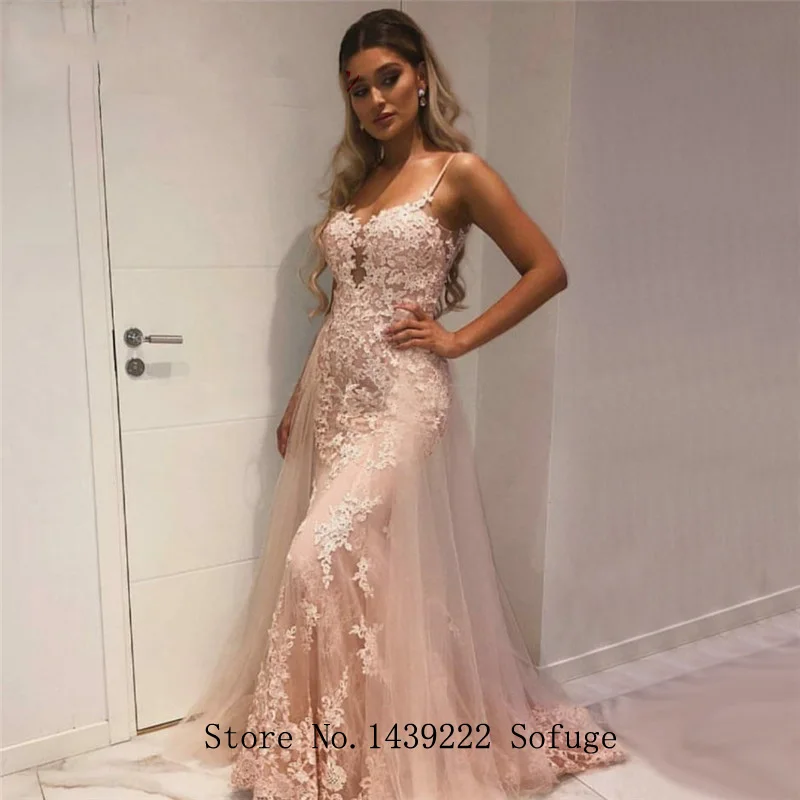 

Light Pink Sweetheart Detachable Train Evening Dresses Prom Mermaid Appliques Vestidos De Fiesta Robe De Soiree Plus Size