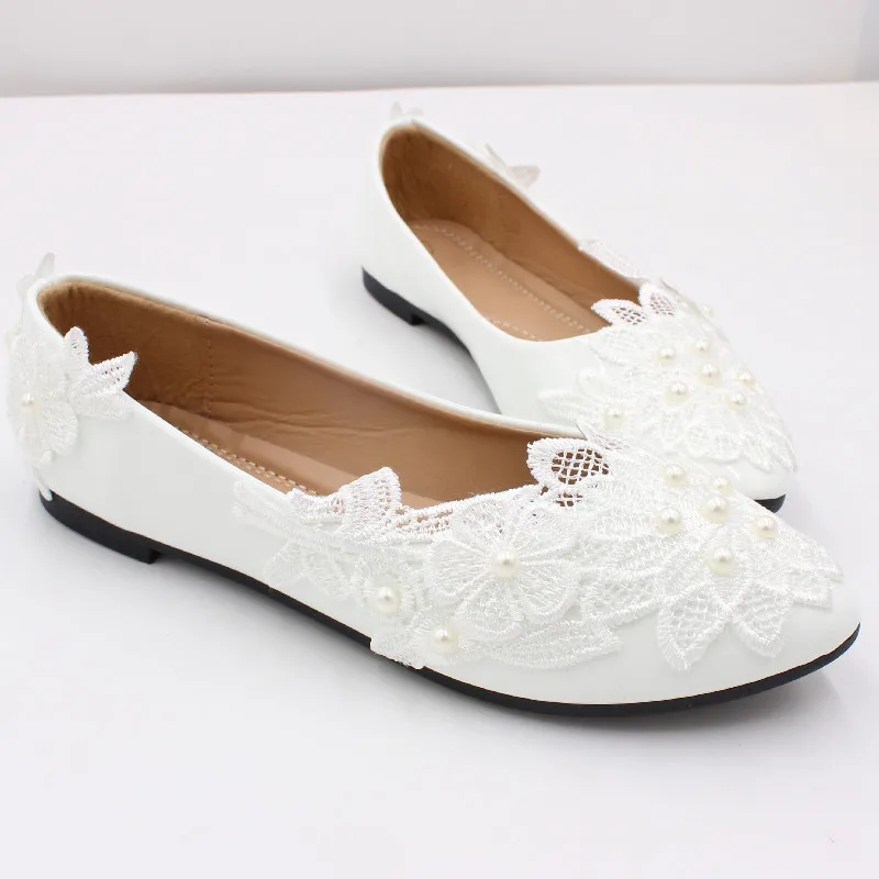 Sorbern New White Flower Bridal Flats Lady Wedding Flat Shoes Large