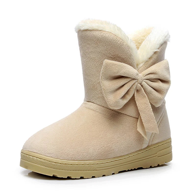 

Women Snow Boots 2019 Winter Fur Ankle Boot Female Bowtie Warmer Butterfly-knot Flat Slip On Fashion Platform Ladies Shoes