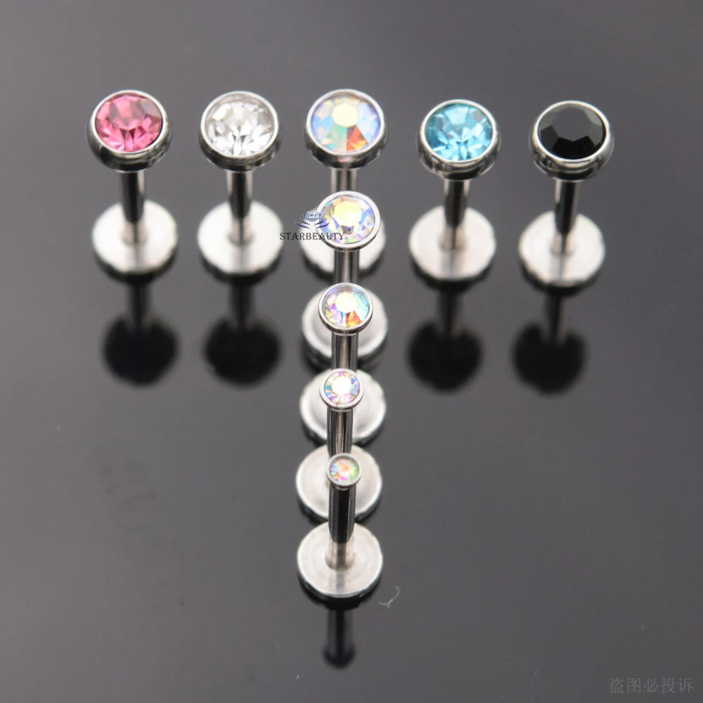 Piercing Jewelry 2pcs 1.5mm Multicolor Crystal Nose Stud Ring Bar Helix Tragus Labret Lobe Earrings Women Men Ear