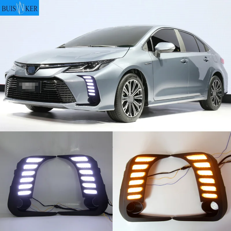 

1 Pair Car LED DRL Daytime Running Light Yellow Turn Signal 12V Fog Lamp Decoration Bumper Light For Toyota Corolla 2019 2020