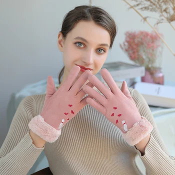 

Winter Ladies Gloves 2020 New Touch Screen Wrist Gloves For Women Cat Embroidery Plush Inside Soft Outdoor Warm Women Gloves