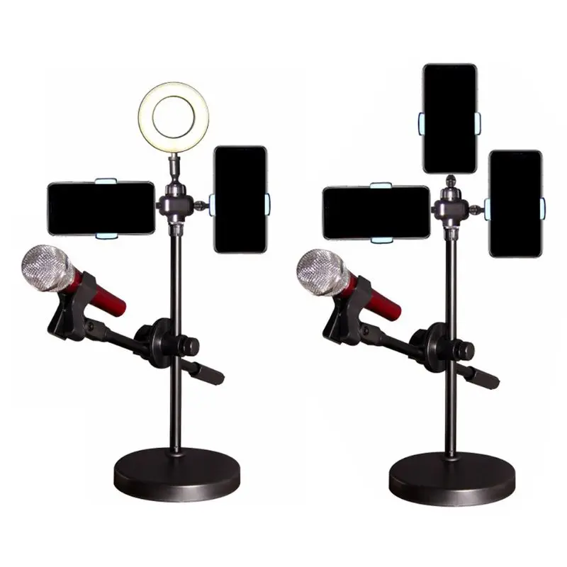 

Ring Light with stand with 2 Phone / Microphone Holder stand with 3 Phone for Live Stream YouTube Video Whosale & Dropship