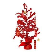 60cm New Year Fortune Tree Artificial Berry Branches Fake Red Fruit Foam Flowers Home Decor Money Tree Desktop Ornament