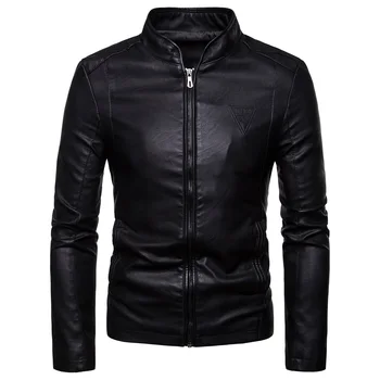 

New men's Korean style slim stand collar large size PU leather jacket jacket
