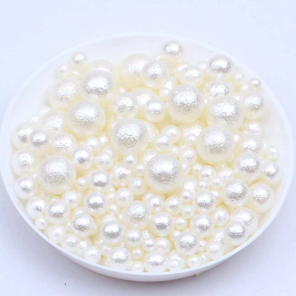 

Ivory Mixed Sizes 400pcs 3mm 4mm 5mm 6mm 8mm Wrinkle Pearls No Hole Imitation Resin Beads Beige Jewelry DIY Craft Embellishments