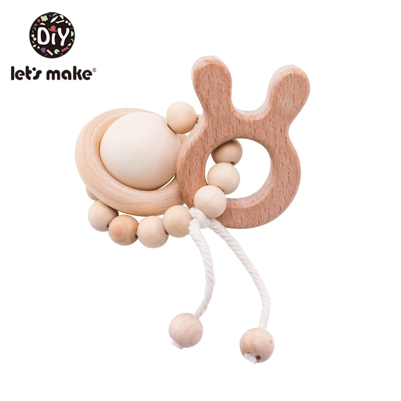 Let'S Make/1 шт., браслет с буком и животным, не содержит бисфенола, деревянное кольцо для прорезывания зубов, игрушки для малышей 0-12 месяцев, игрушки для новорожденных, игра в коляску