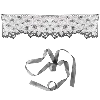 

New 20 X 60 Inch Halloween Lamp Shade Lampshades Cover Topper Scarf Spider Web Black Lace Ribbon Decoration