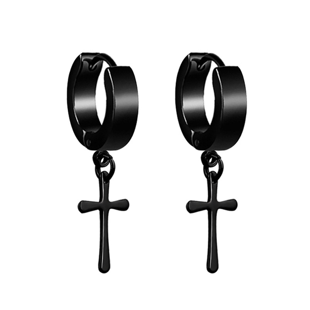 pair Punk Black-color Multiple Styles Stainless Steel Stud Earrings For Men and Women Street Pop Hip Hop Gothic Ear Jewelry