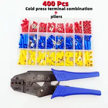 400pcs cold press terminal box assembly + pliers fast and insulated cable connector, wire connection crimping spade O-fork type
