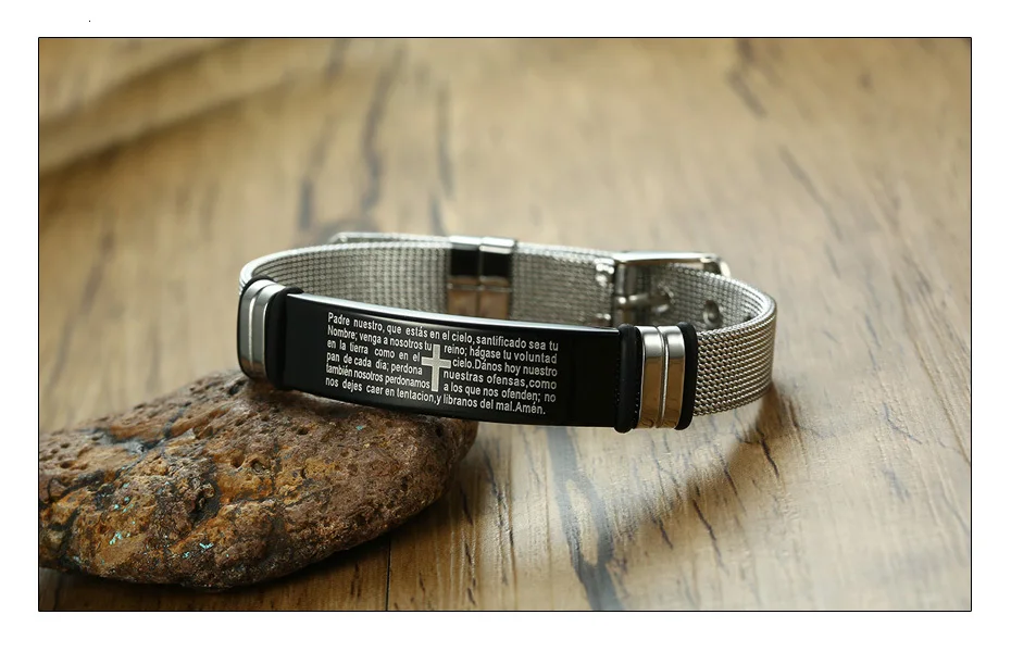 Meaeguet Stainless Steel Cross Bible Charm Bracelet Wristband For Men Adjustable Watch Bands Bracelet Christian Jewelry (4)