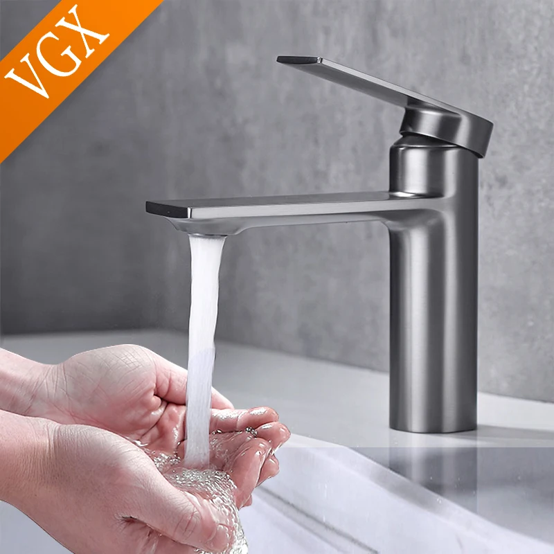 VGX ก๊อกห้องน้ำ Pengaduk Baskom ก๊อกน้ำอ่างล้างจาน Gourmet อ่างล้างหน้าก๊อกน้ำร้อนน้ำเย็น Tap เดี่ยว Tapware แปรงทองเหลืองสีดำ 1