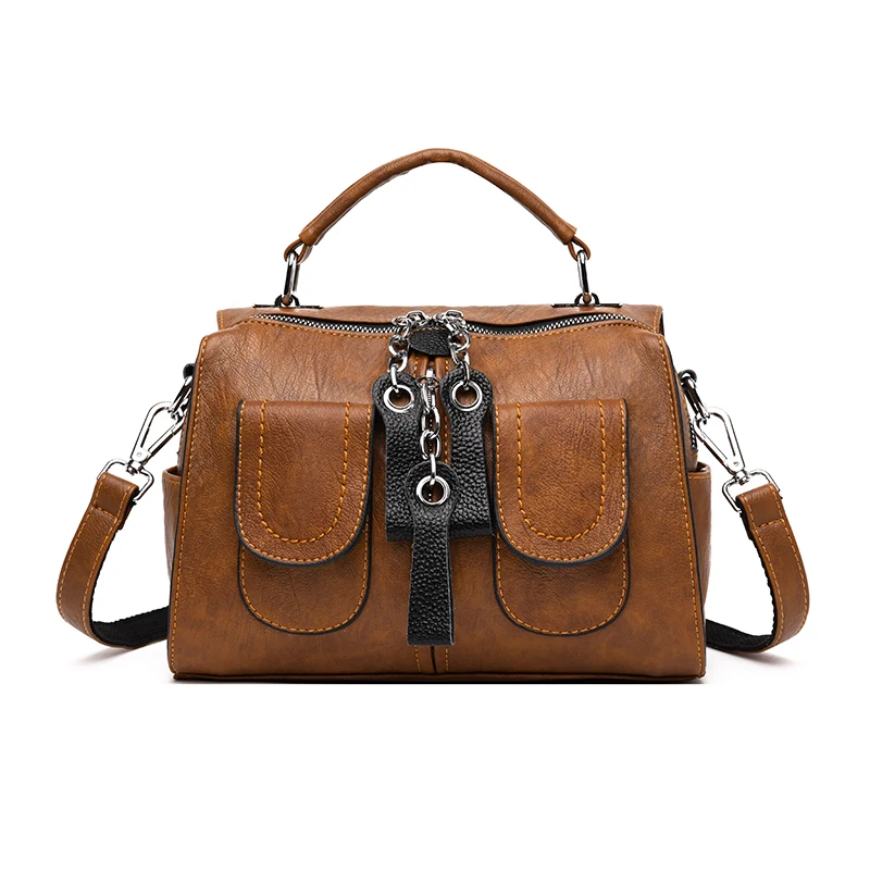 

2019 New Vintage Multi-pocket Satchel Handbag For Women Female Designer Luxury Leather Multifunction Shoulder Bag Bolso Mujer