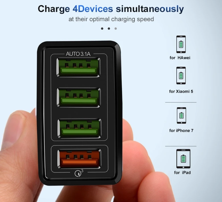 Быстрая зарядка 4,0 3,0 USB зарядное устройство универсальное 4 порта Быстрая зарядка EU US Plug адаптер питания для смартфона планшета