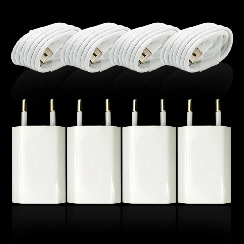 4 компл./лот стеновое AC EU вилка USB зарядное устройство для iPhone 8 Pin зарядный кабель + адаптер Apple 5 5S 6 6S 7