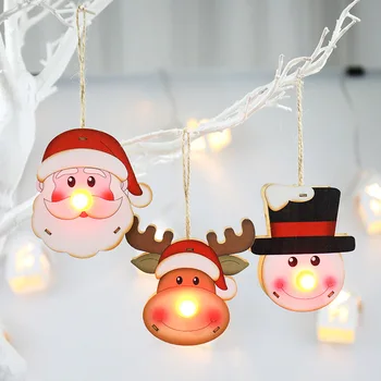 

Christmas wood ornaments LED lights Santa Claus Elk ornaments Christmas tree decorations at home Nightlight homey