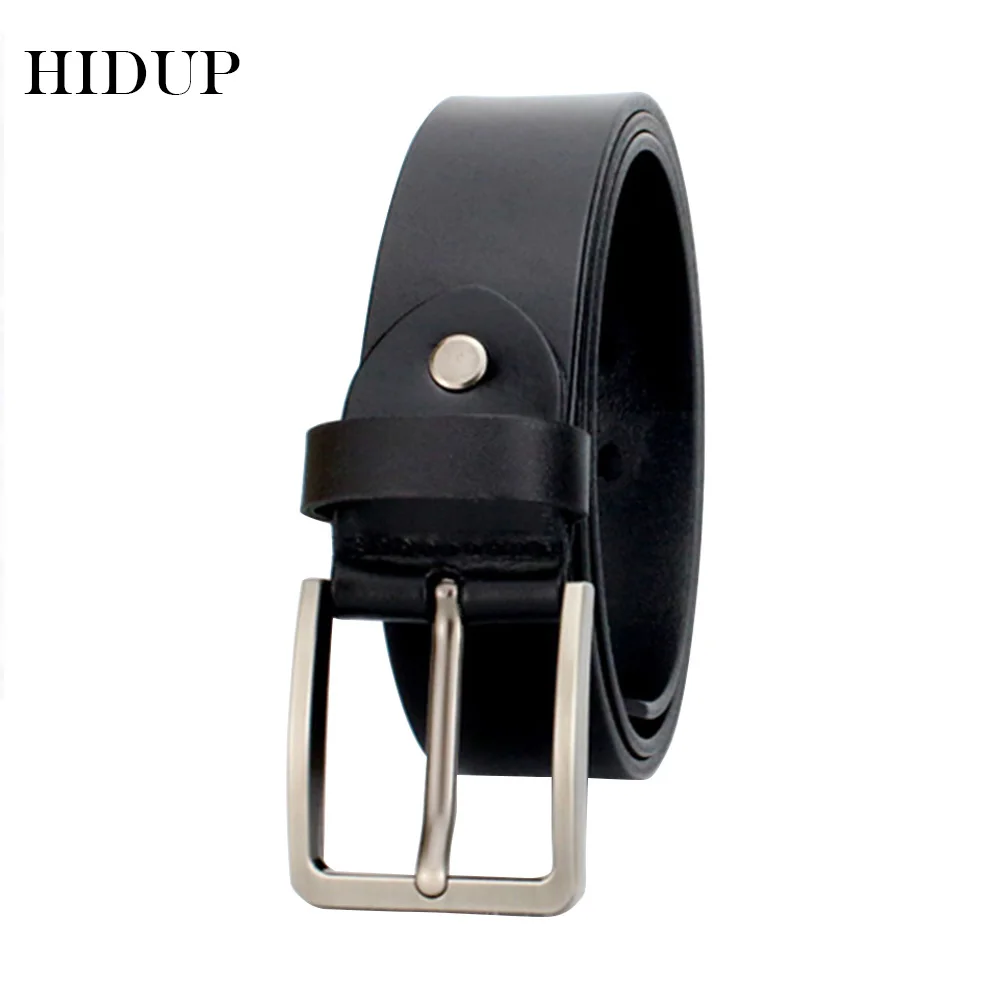 HIDUP Top Quality Design Cow Skin Leather Belts Simple Design Pin Buckle Metal Belt for Men Jeans Accessories 38mm Wide NWWJ149