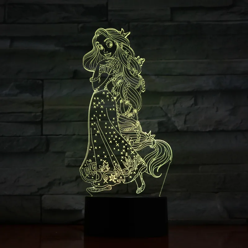 7 Красота и с рисунком из мультфильма «Красавица и Чудовище» 3d светодиодный ночной Светильник принцессы Беллы Украшения в спальню подарок для маленьких девочек ночной Светильник Настольный ночной Светильник платье "Принцесса Белль" - Испускаемый цвет: 7