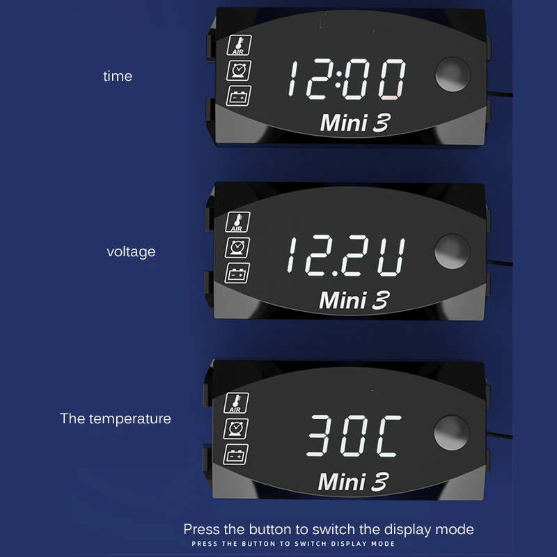 12 В 3 в 1 Цифровой светодиодный дисплей, вольтметр, часы, термометр, индикатор, панель, Измеритель для автомобиля, мотоцикла