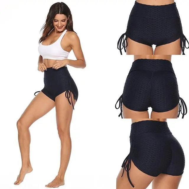 trendy plus size clothing High Waist Anti Cellulite Workout Shorts with String Women Solid Push Up Scrunch Booty Yoga Short Pants Gym Fitness Biker Tights biker shorts women