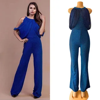 

2020 Ankara Floral Wax Print O-Neck Backless Bazin Africain Femme Ladies Gowns African Jumpsuit For Women Kanga Clothing