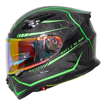 

Soman SM-X7 Snake Pattern Carbon Fiber Motor Helmets Full Face Gold Visor casco capacete moto Scooter Motorcycle Helmet
