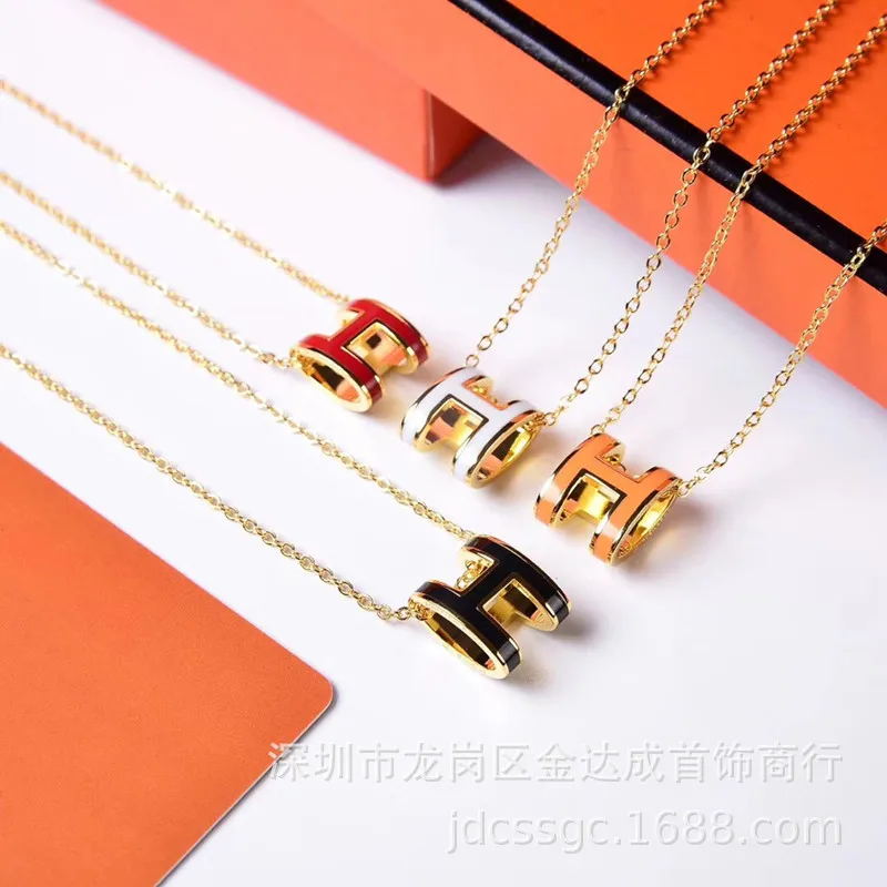 

Europe And America Hot Selling New Style H Lettered Necklace Women's Pendant Women's Choker Red Enamel S925 Fine Silver nv shi