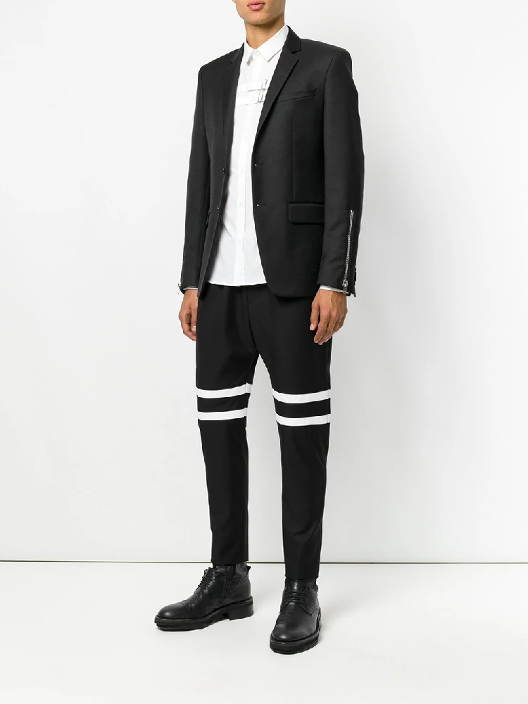 

Men's new menswear fashion hairstylist white striped patchwork pants simple plus-size singer clothing