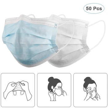 

50Pcs Disposable 3-Layer Protective Cycling Face Mask Dustproof Face Mouth Masks PM2.5 Anti Influenza Breathing Safety Masks