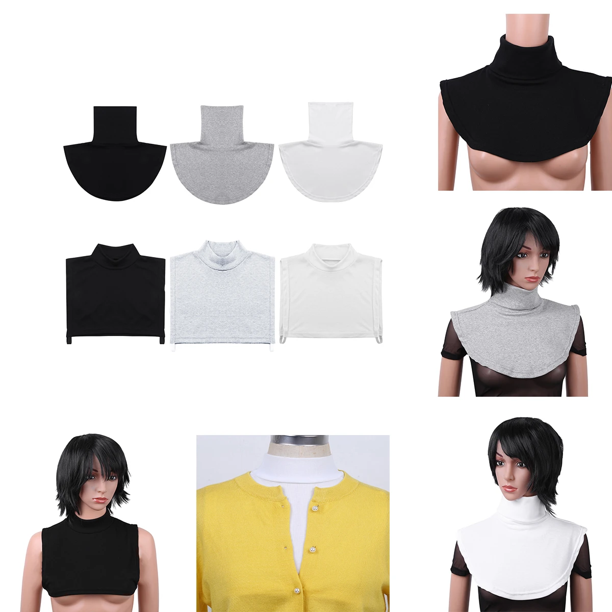 Womens Detachable Cotton Faux Turtleneck Neck Shirt Fake Collar False Half Tops