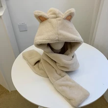 

Xfh Women Winter Warm Soft FashionThickening Hood Scarf Snood Pocket Hats Gloves Hooded Srarves Scarf Hat Glove 3 Piece Sets