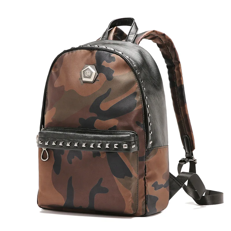 

Rivet student bag computer backpack fashion men's and women's shoulder bag Camo Leopard backpack