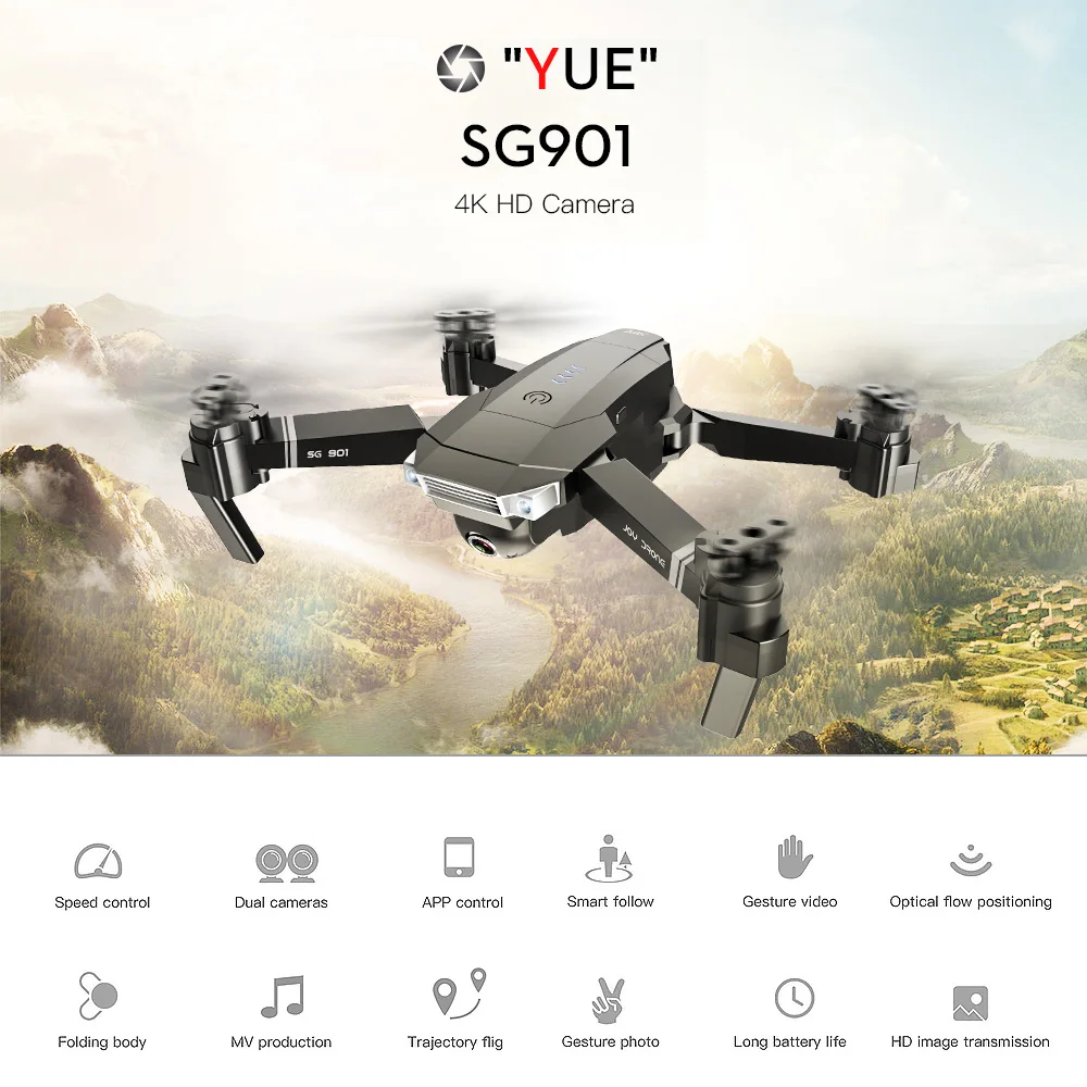 

SG901 RC Drone with 4K Camera HD Dual Camera Optical Flow Positioning Follow Me MV Interface Gesture Photos RC Quadcopter