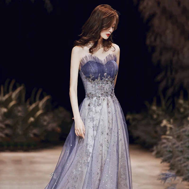 

Evening Dresses Elegant Purple Tube Top Dress Shining Evening Dress For Women Sleeveless Long robe de soiree